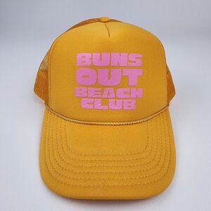 Buns Out Beach Club Trucker Hat Mesh Snapback Beach Party Hat - Yellow Pink